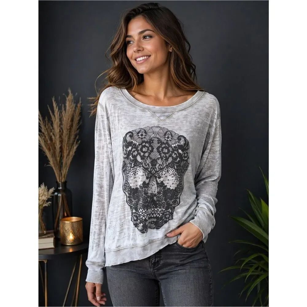 Express Gray Lace Detail Sweatshirt